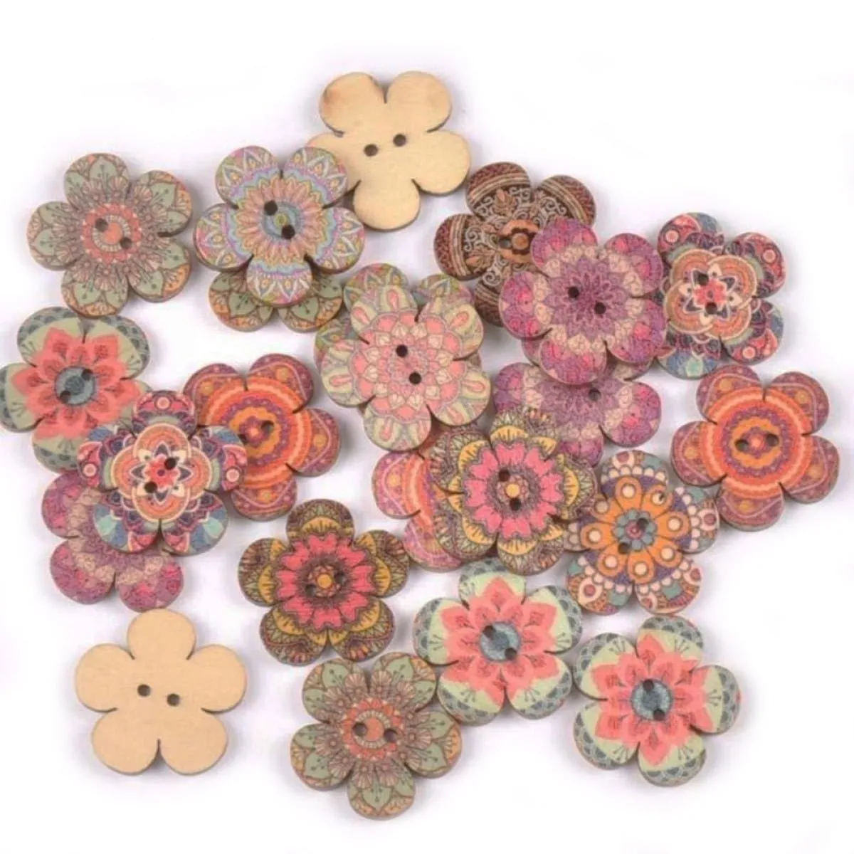 50x Retro Wooden Buttons for Scrapbooking and Handmade Clothes 15-25mm Set A