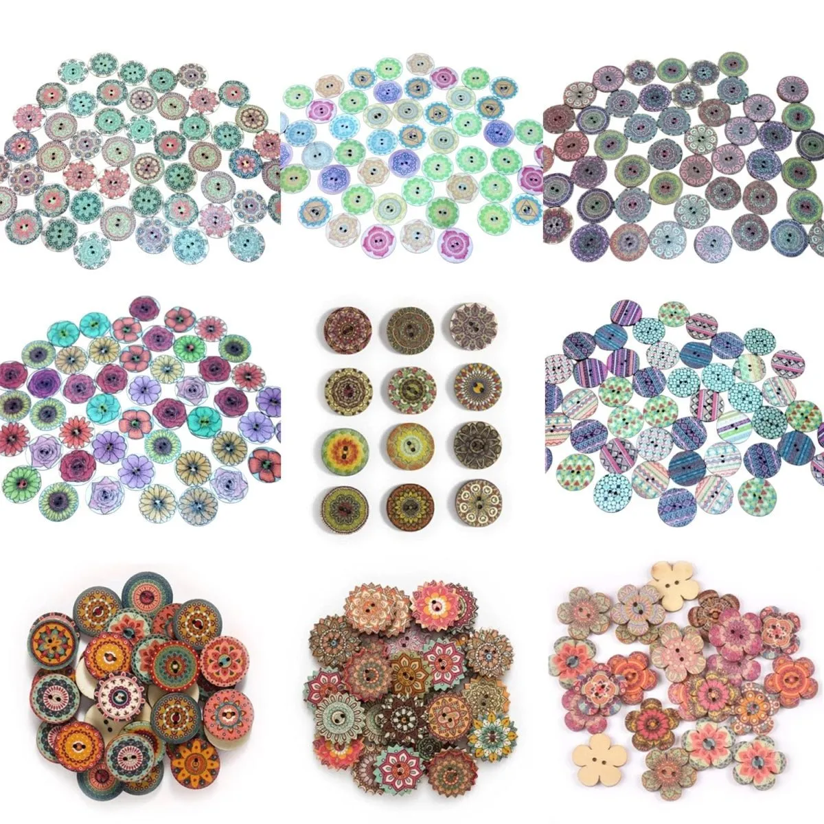 50x Retro Wooden Buttons for Scrapbooking and Handmade Clothes 15-25mm Set A