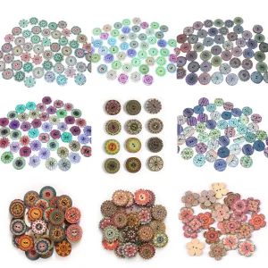 50x Retro Wooden Buttons for Scrapbooking and Handmade Clothes 15-25mm Set A