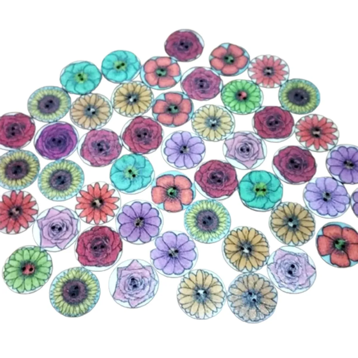 50x Retro Wooden Buttons for Scrapbooking and Handmade Clothes 15-25mm Set A