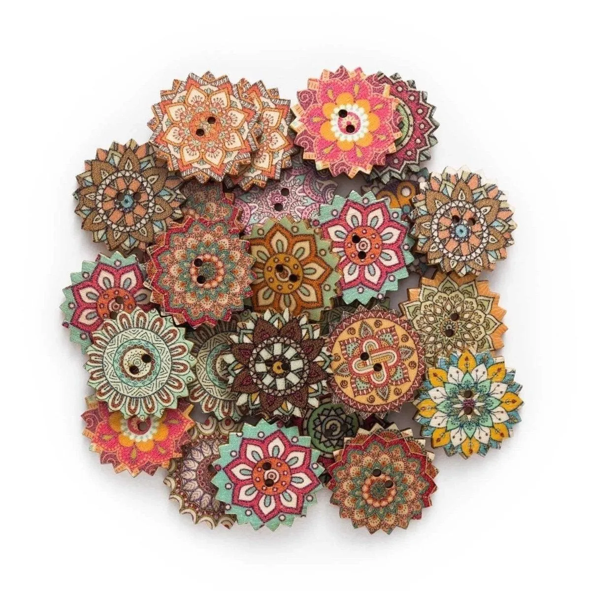 50x Retro Wooden Buttons for Scrapbooking and Handmade Clothes 15-25mm Set B