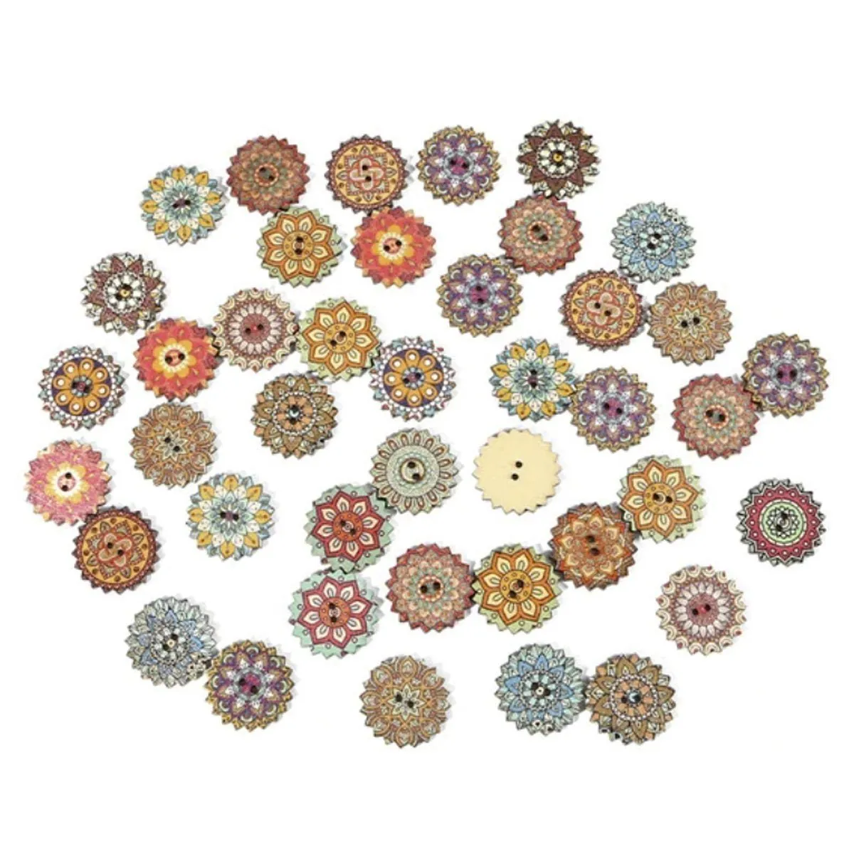 50x Retro Wooden Buttons for Scrapbooking and Handmade Clothes 15-25mm Set B