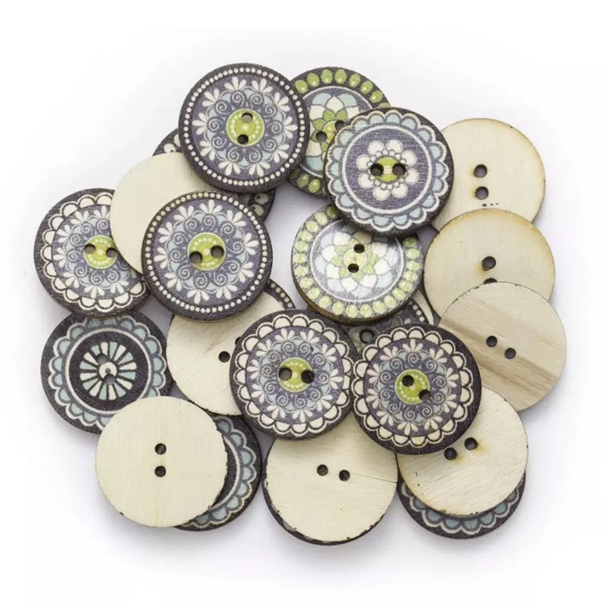 50x Retro Wooden Buttons for Scrapbooking and Handmade Clothes 15-25mm Set B