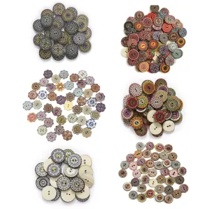 50x Retro Wooden Buttons for Scrapbooking and Handmade Clothes 15-25mm Set C