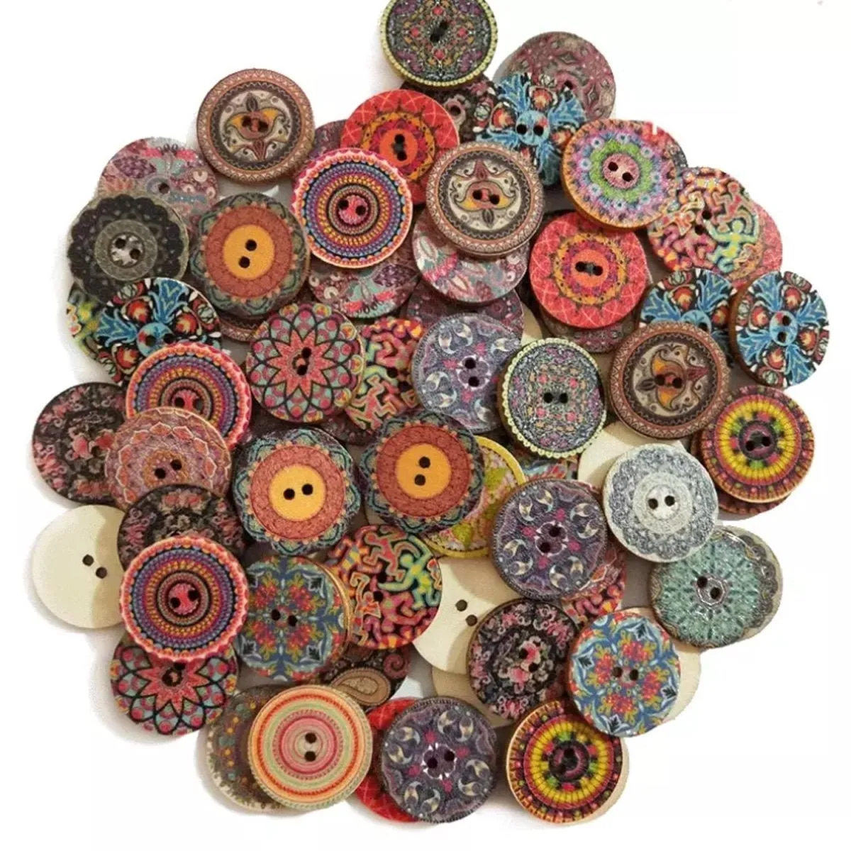 50x Retro Wooden Buttons for Scrapbooking and Handmade Clothes 15-25mm Set C