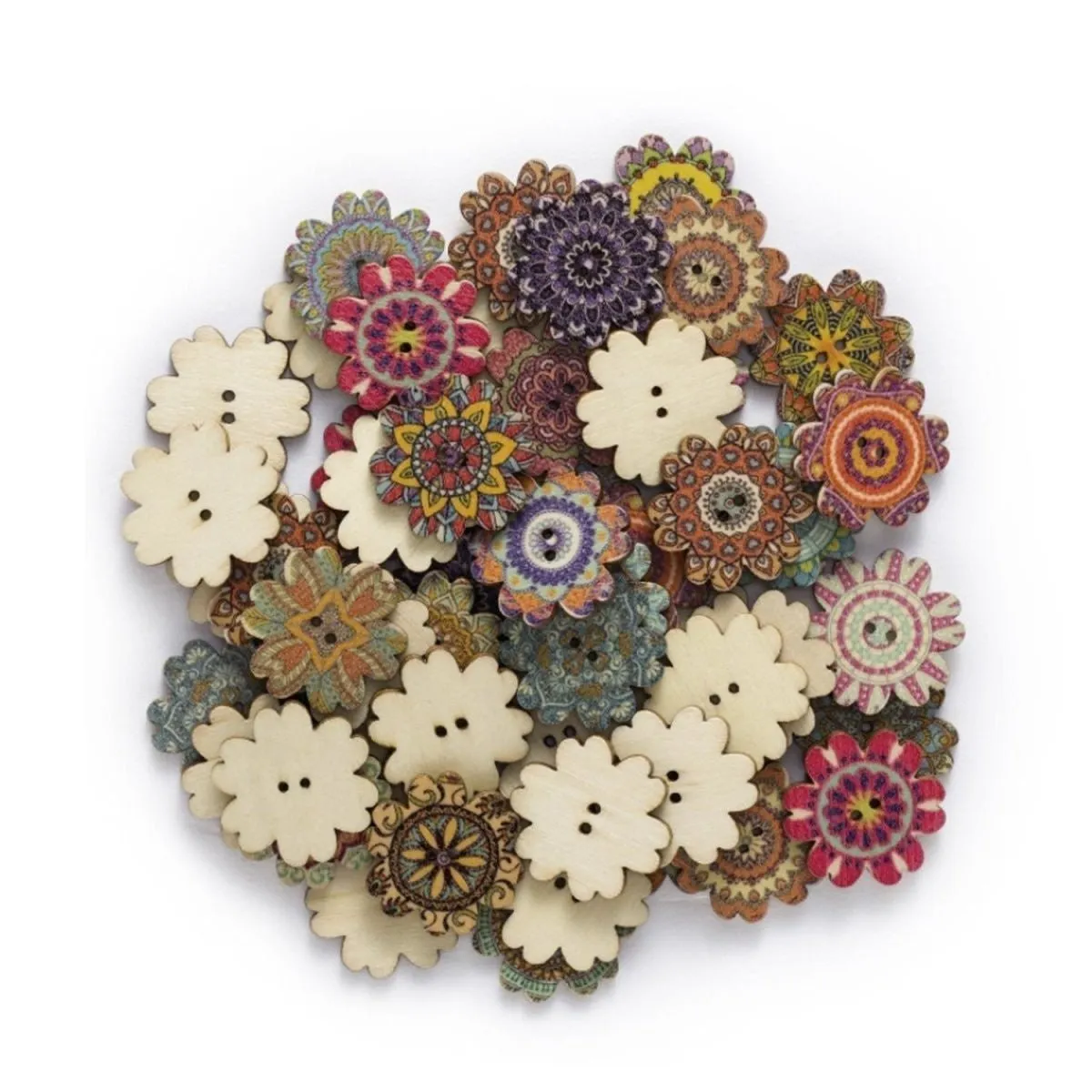 50x Retro Wooden Buttons for Scrapbooking and Handmade Clothes 15-25mm Set C