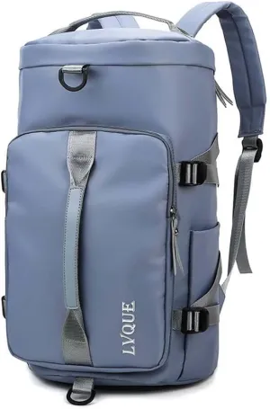 55L Unisex Wet & Dry Separation Gym Bag With Shoes Compartment,Pack Duffel Bag With Hidden Removable Straps., Misty Blue