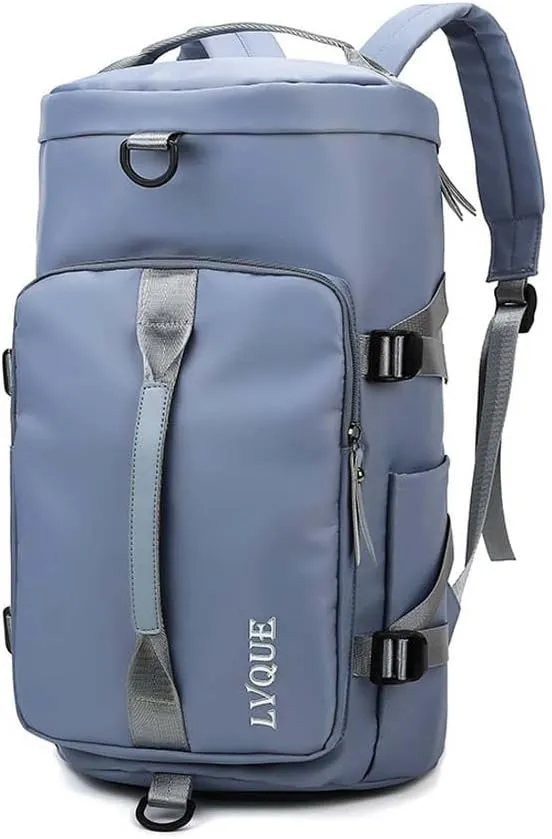 55L Unisex Wet & Dry Separation Gym Bag With Shoes Compartment,Pack Duffel Bag With Hidden Removable Straps., Misty Blue