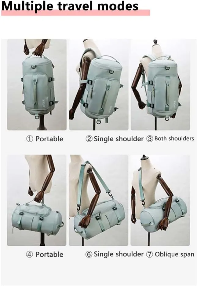 55L Unisex Wet & Dry Separation Gym Bag With Shoes Compartment,Pack Duffel Bag With Hidden Removable Straps., Misty Blue