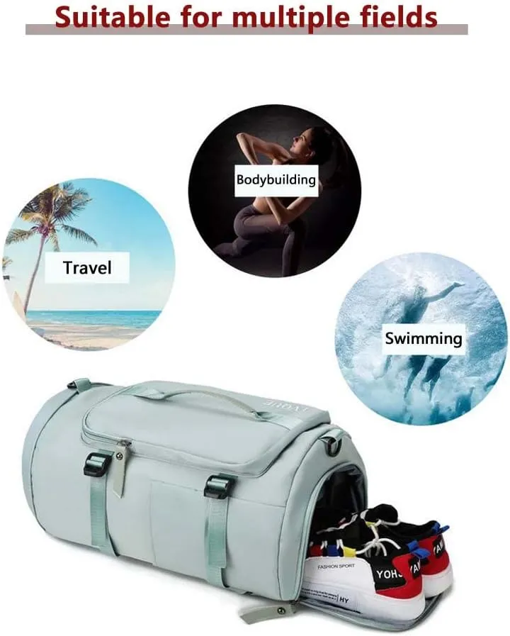 55L Unisex Wet & Dry Separation Gym Bag With Shoes Compartment,Pack Duffel Bag With Hidden Removable Straps., Misty Blue