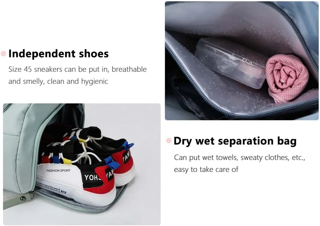 55L Unisex Wet & Dry Separation Gym Bag With Shoes Compartment,Pack Duffel Bag With Hidden Removable Straps., Misty Blue