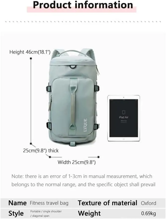 55L Unisex Wet & Dry Separation Gym Bag With Shoes Compartment,Pack Duffel Bag With Hidden Removable Straps., Misty Blue