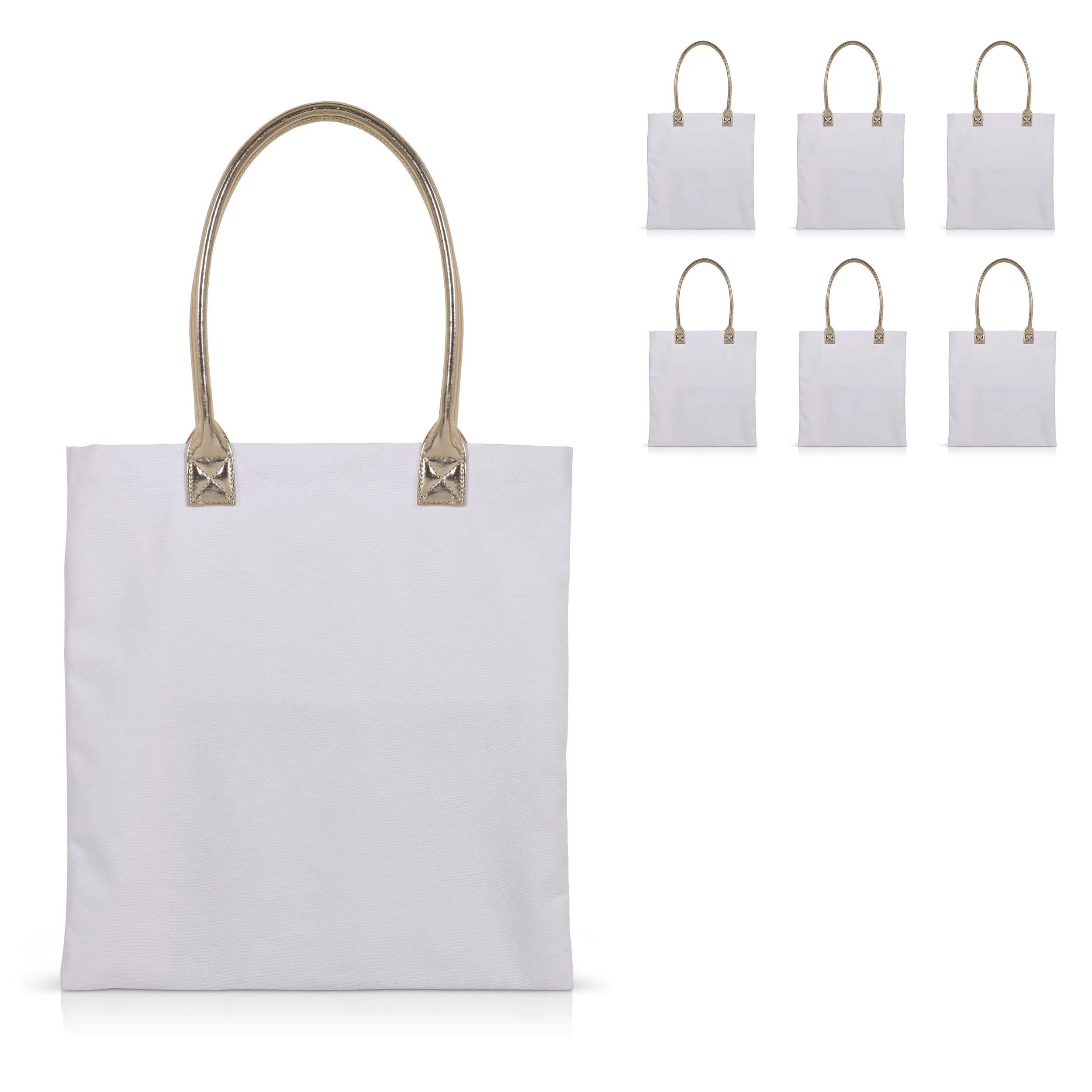 6 pcs White Cotton Canvas Craft Totes with Metallic Handles