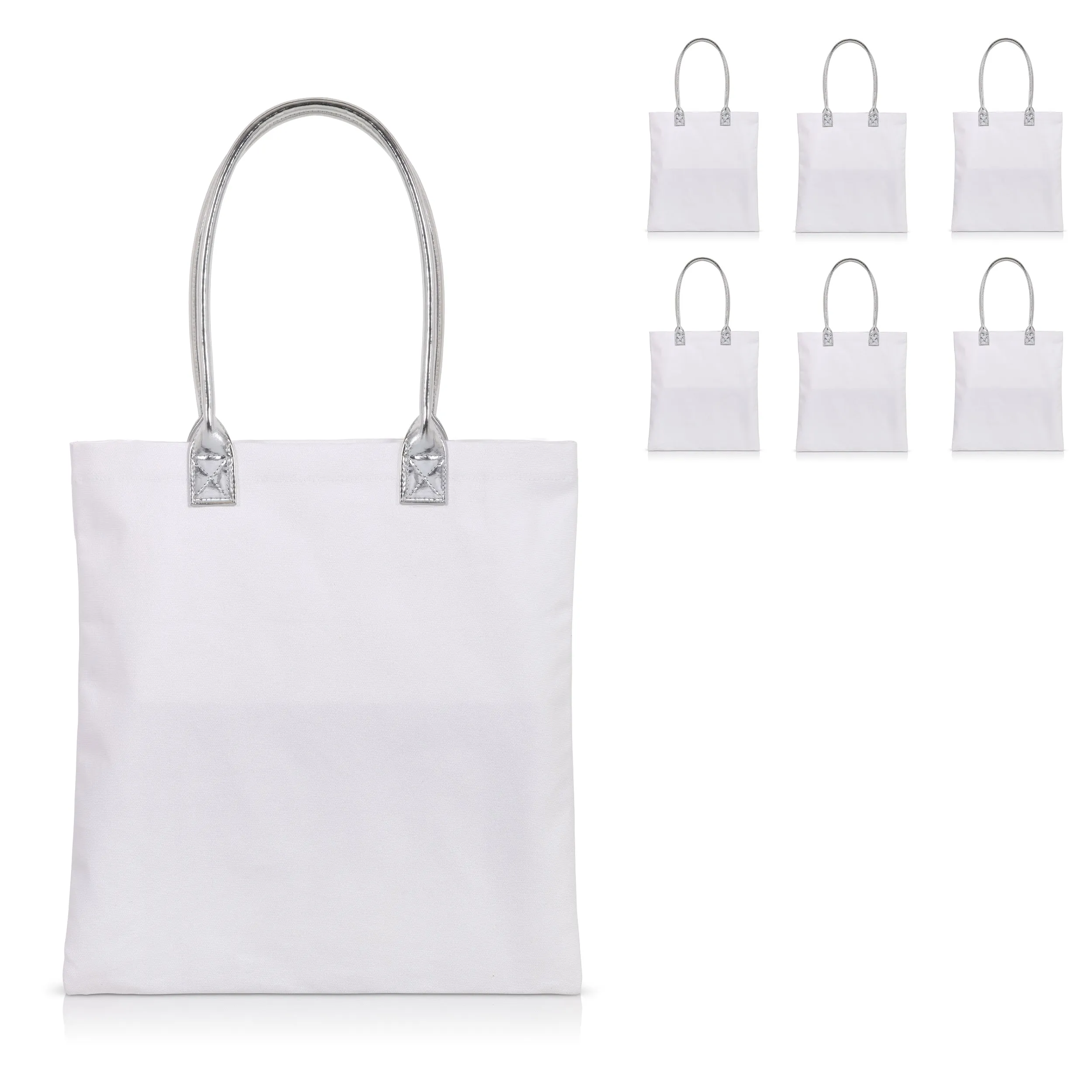 6 pcs White Cotton Canvas Craft Totes with Metallic Handles