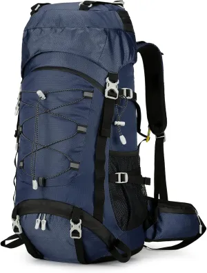 60L Hiking Backpack Men Women, Large Backpacking Backpack Packs, Waterproof Camping Bakcpacks Bag with Rain Cover, Camping Essentials for Trekking Travel, Blue