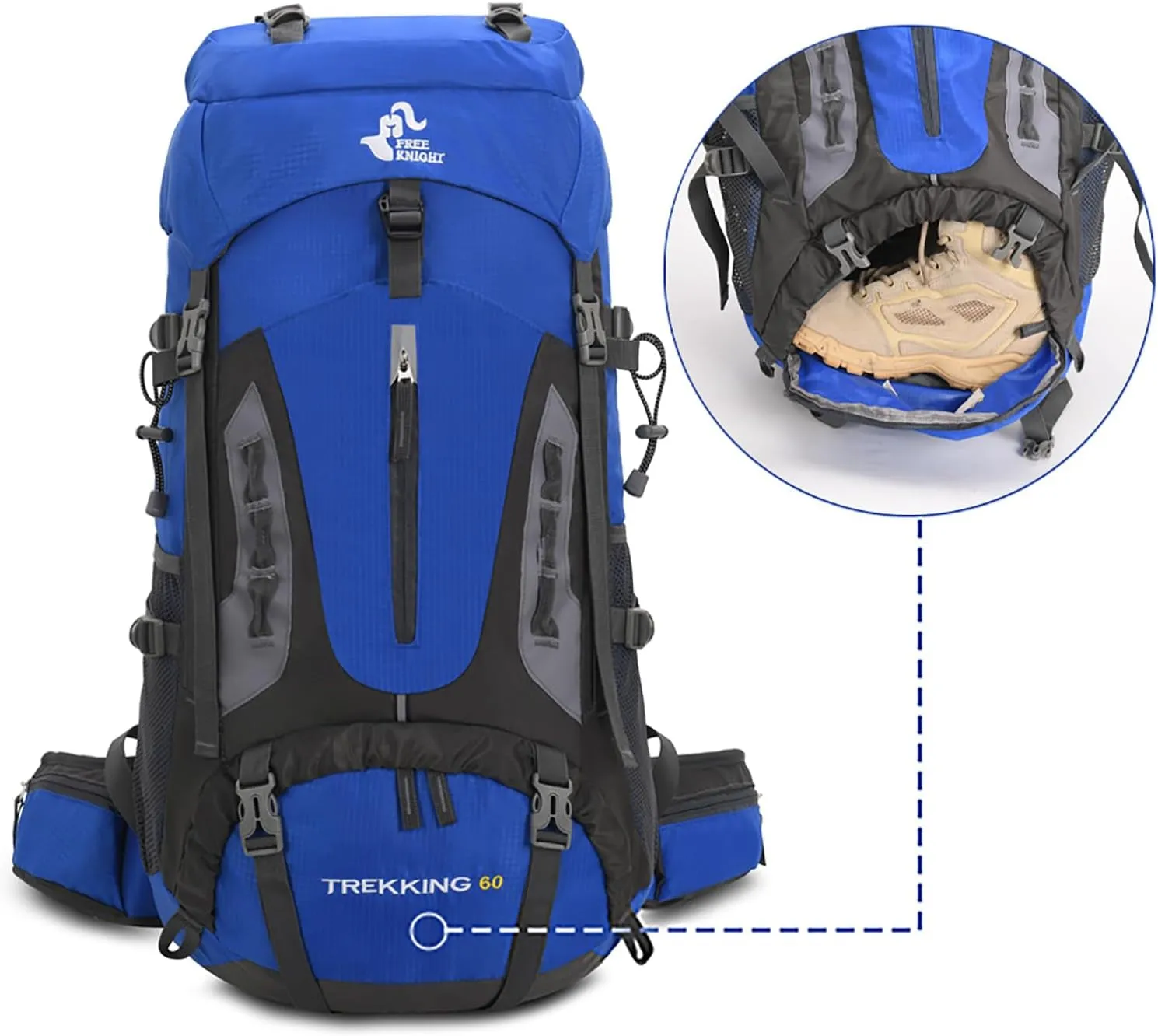 60L Hiking Camping Backpack with Rain Cover, Waterproof Large Capacity Outdoor Sport Travel Daypack Climbing Touring (Blue)