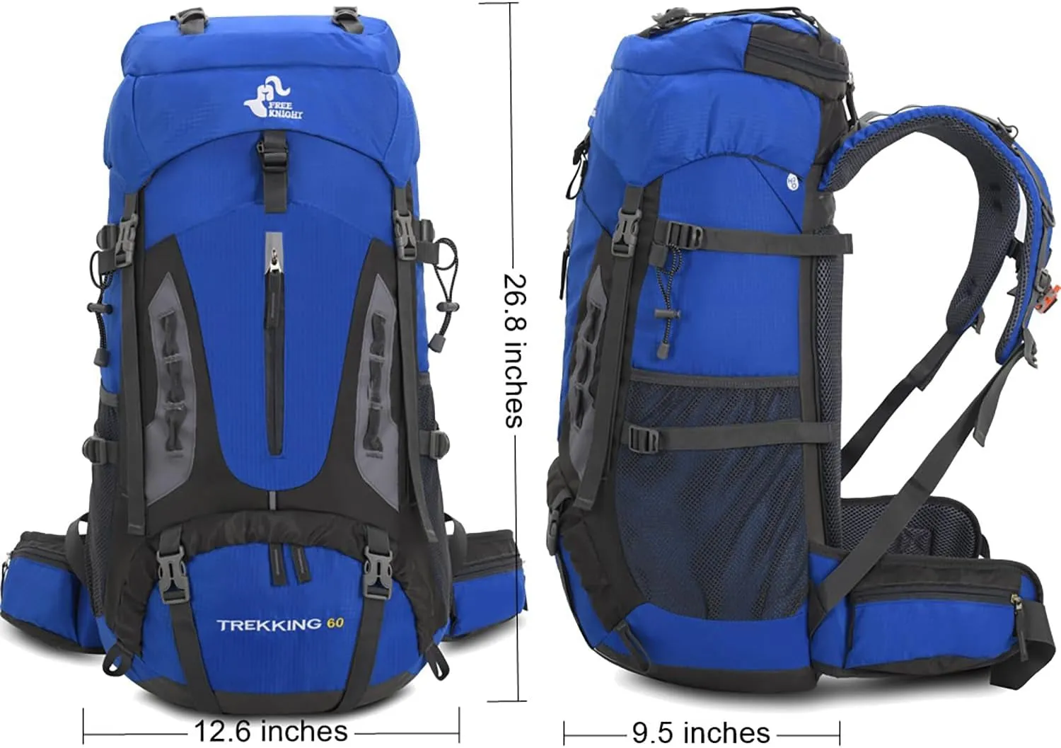60L Hiking Camping Backpack with Rain Cover, Waterproof Large Capacity Outdoor Sport Travel Daypack Climbing Touring (Blue)