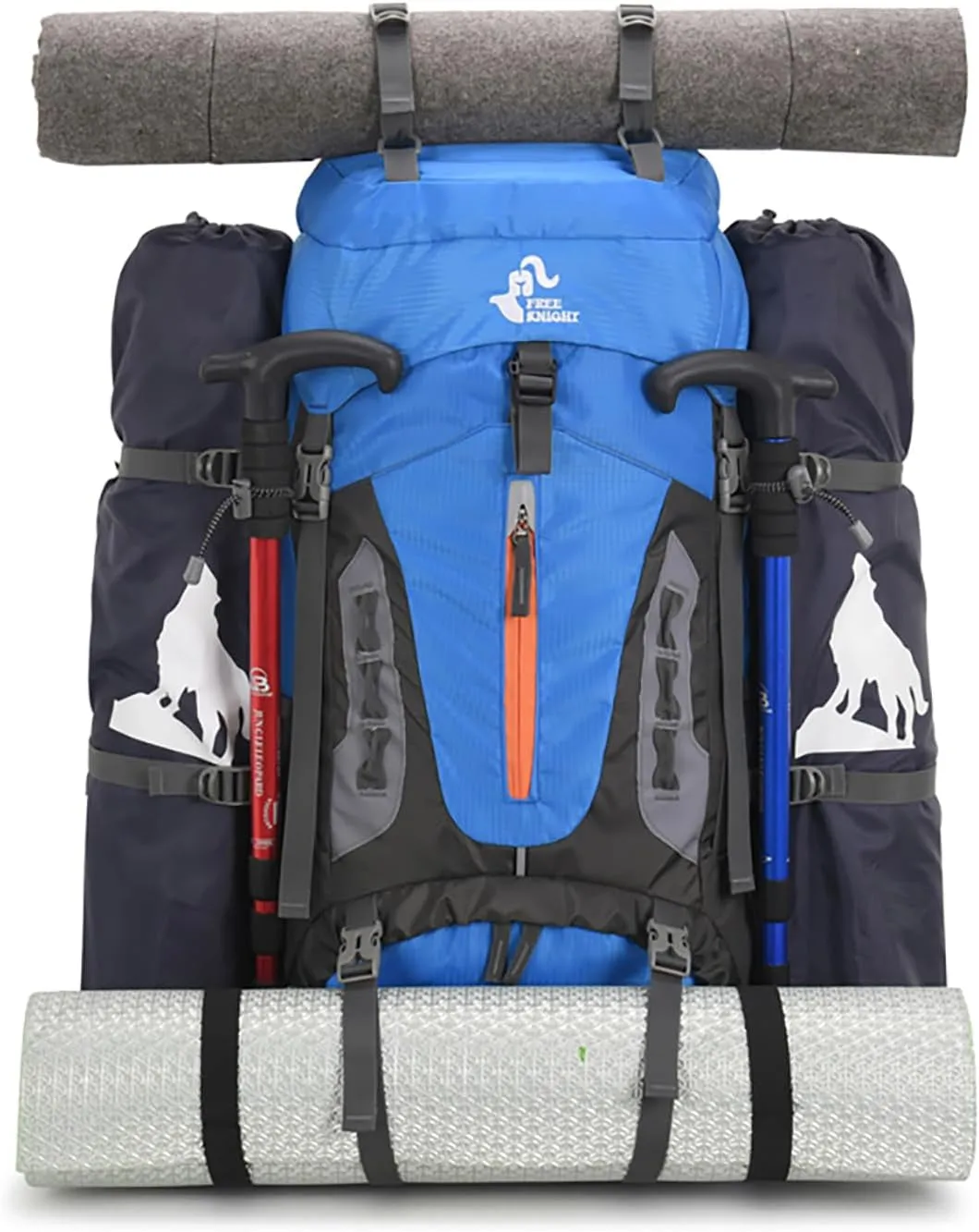 60L Hiking Camping Backpack with Rain Cover, Waterproof Large Capacity Outdoor Sport Travel Daypack Climbing Touring (Blue)