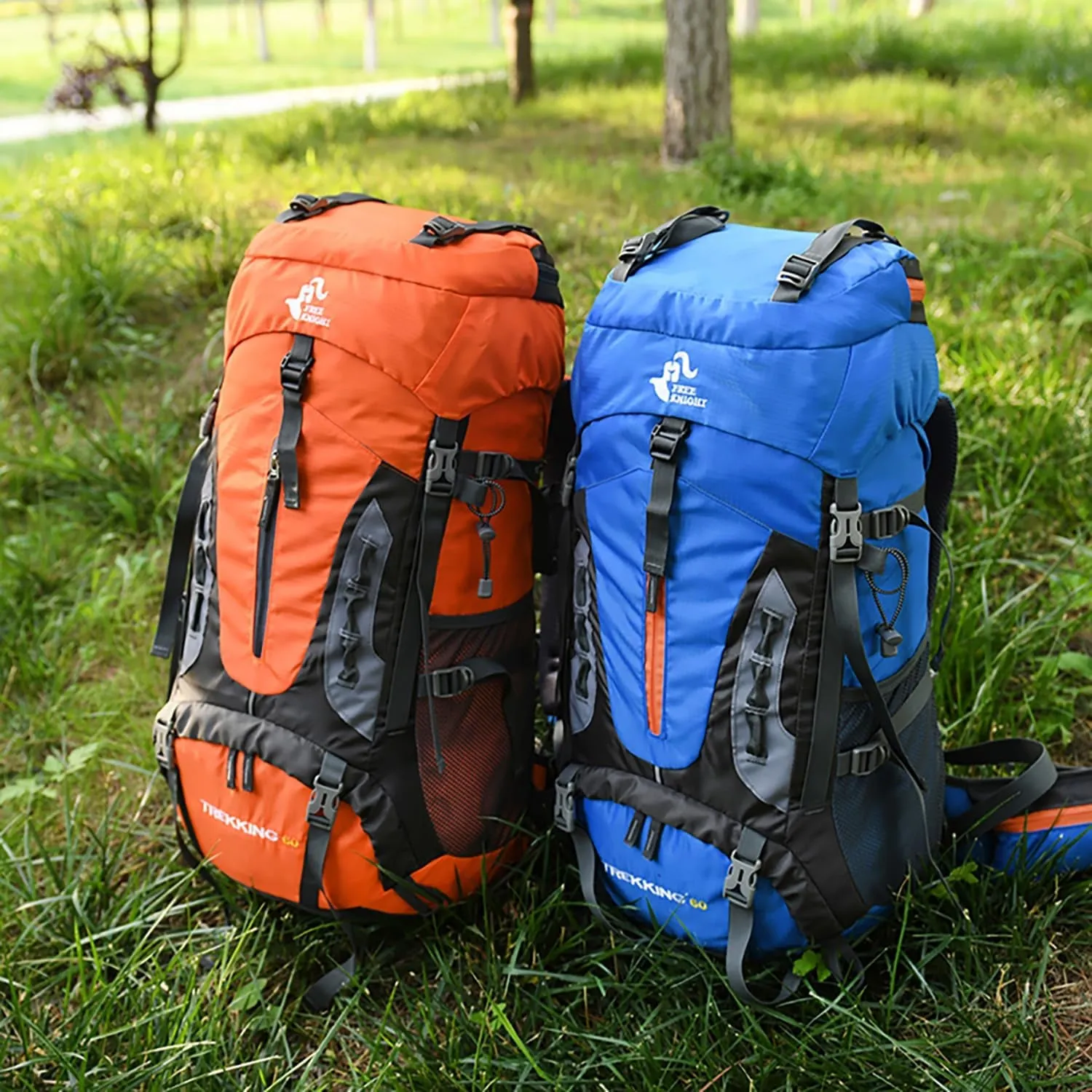 60L Hiking Camping Backpack with Rain Cover, Waterproof Large Capacity Outdoor Sport Travel Daypack Climbing Touring (Blue)