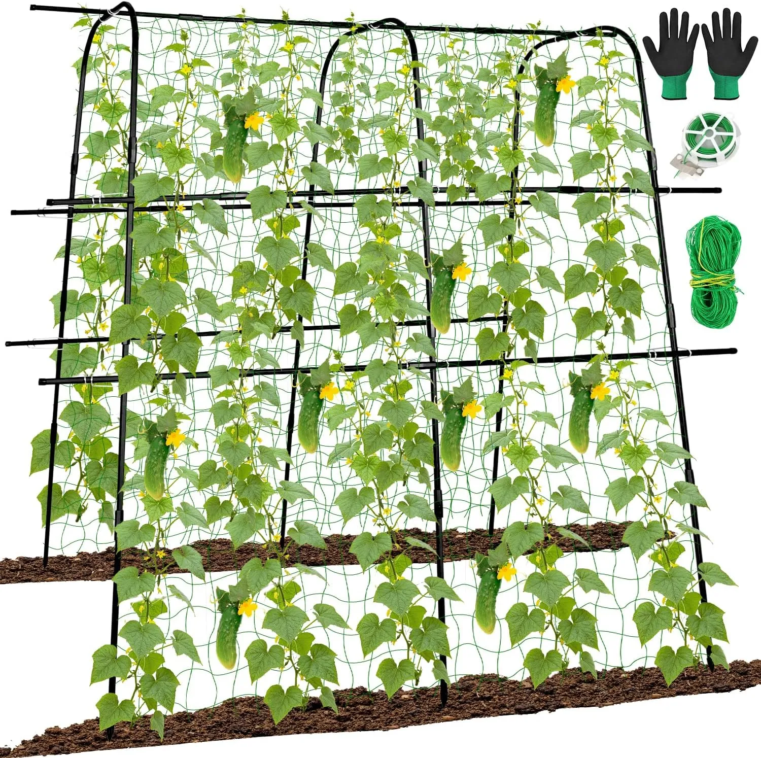 64 x 64 Inch Garden Cucumber Trellis Vegetable Arch Trellis Green Bean Pea Grape Tomato Squash Trellises for Raised Bed Climbing Plants Outdoor