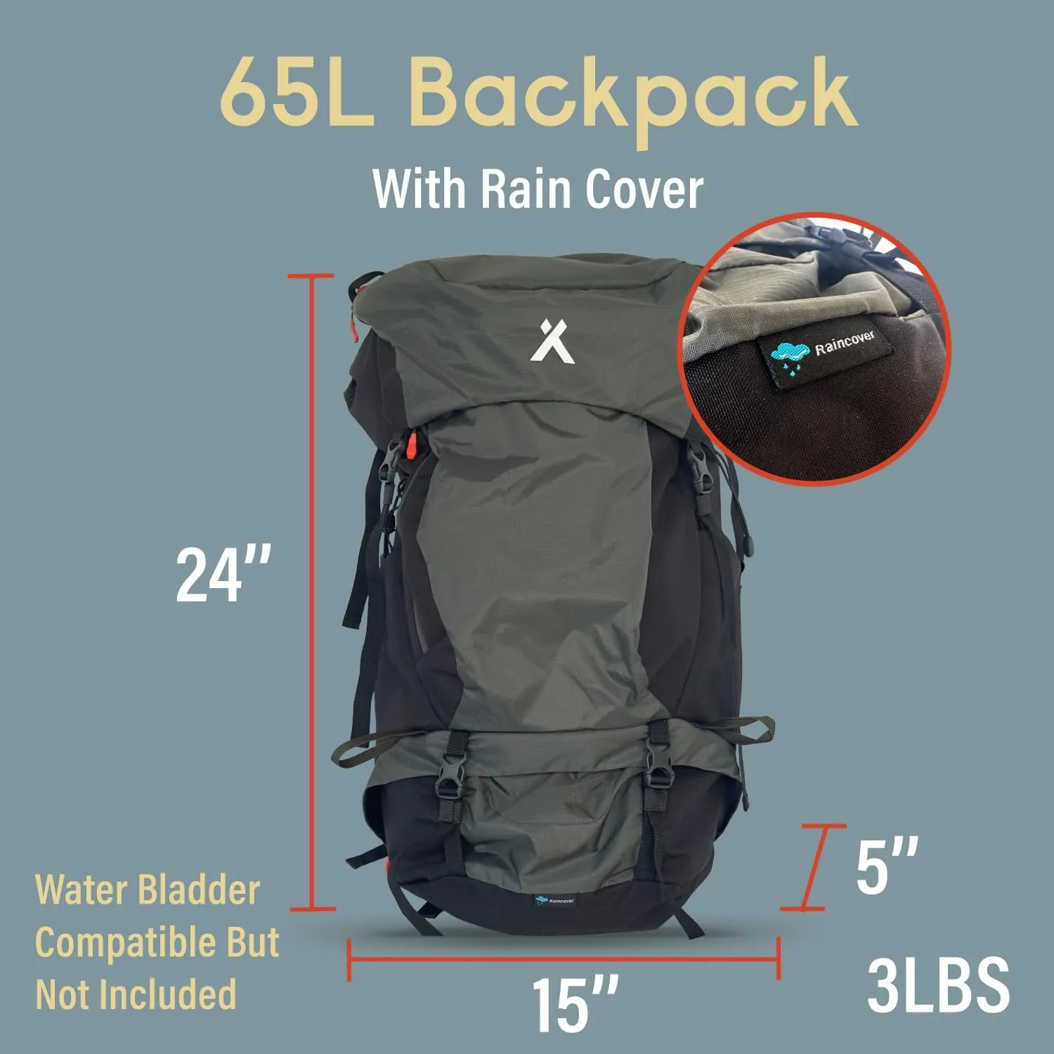 65L   5L Hiking Hydration Backpack, Perfect For Backpacking, Large Pack With Separated Bottom Compartment, Camping, Mountain Biking, Skiing, Snowboarding, For Men and Women - Black