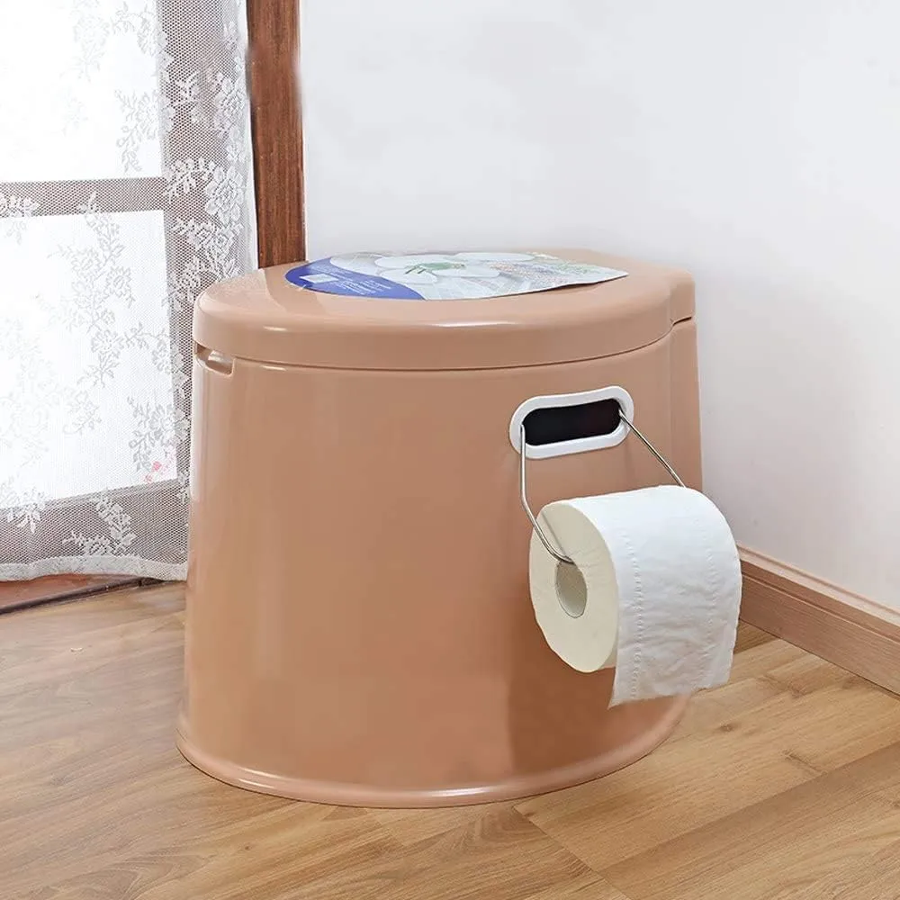 6L Large Portable Compact Toilet Potty Loo Ith Washable Basket and Toilet for Camping Pool Caravan Picnic Festivals Brown