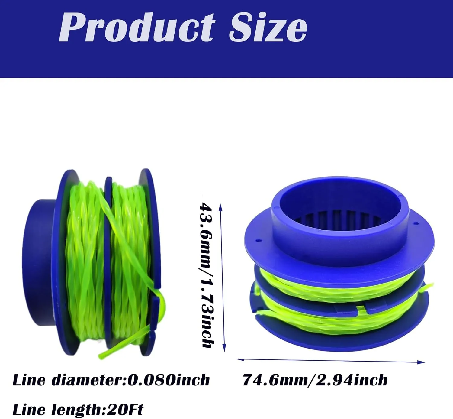 6Pcs 0.080" 16Ft KLS 124-03 String Trimmer Spool Line Compatible with Kobalt 24-Volt Max KST 1124B-03,KST 2024A-03,KST 2224B-03,KST 4024A-03 Trimmer