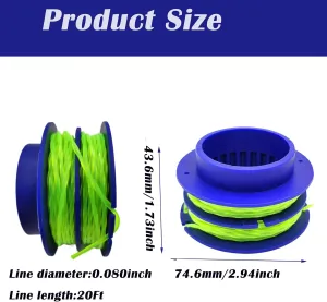 6Pcs 0.080" 16Ft KLS 124-03 String Trimmer Spool Line Compatible with Kobalt 24-Volt Max KST 1124B-03,KST 2024A-03,KST 2224B-03,KST 4024A-03 Trimmer