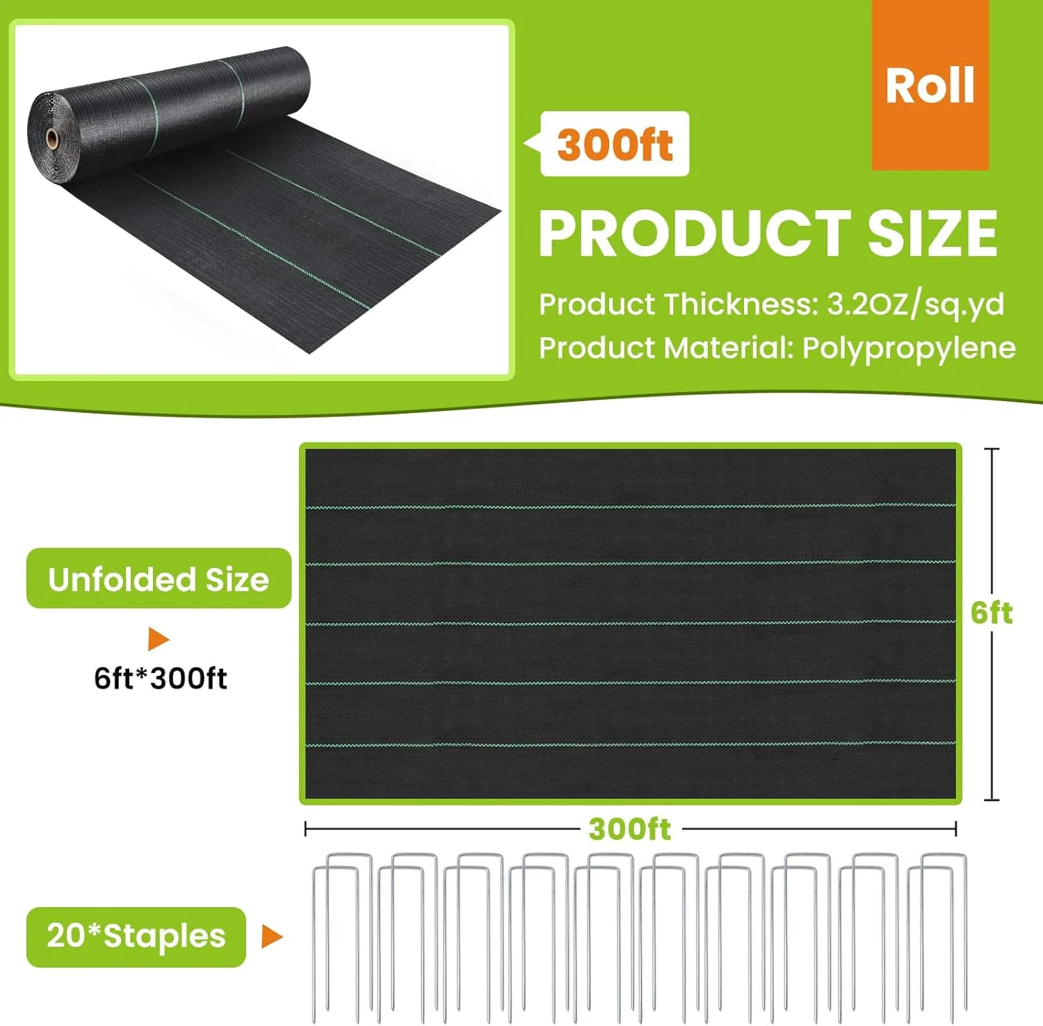 6x300FT Weed Barrier Landscape Fabric Heavy Duty, 3.2oz Woven Geotextile Fabric, Ground Cover Weed Block Gardening Mat, Weed Control Garden Cloth for Driveway,Road,French Drain,Vegetable Patch