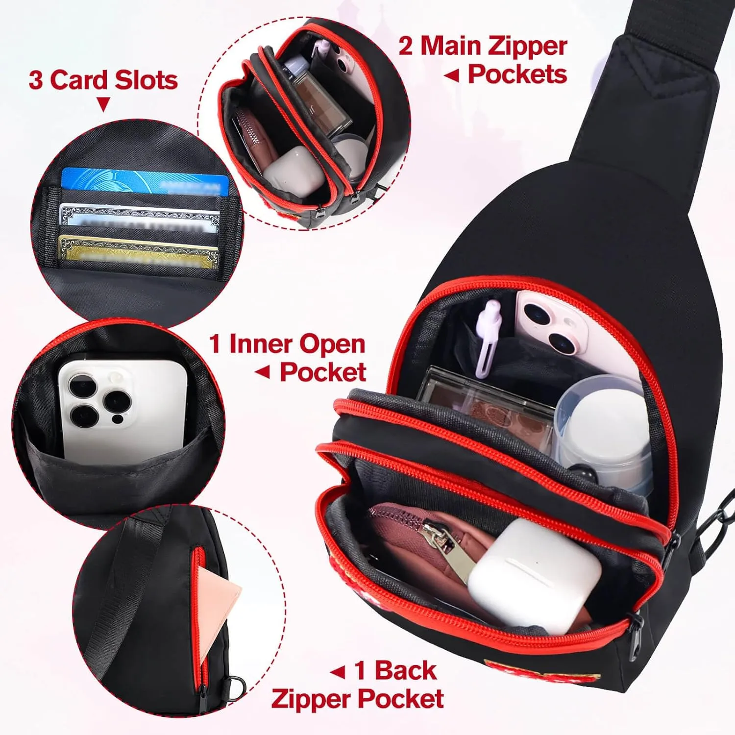 7 8 9 10 11 12 13 14 Year Old Girl Birthday Gifts, Black Initial Bow Mouse Park Small Sling Bag for Girls Daughter Women, Teen Girl Gifts Trendy Stuff Crossbody Fanny Pack Must Haves for Park Travel A