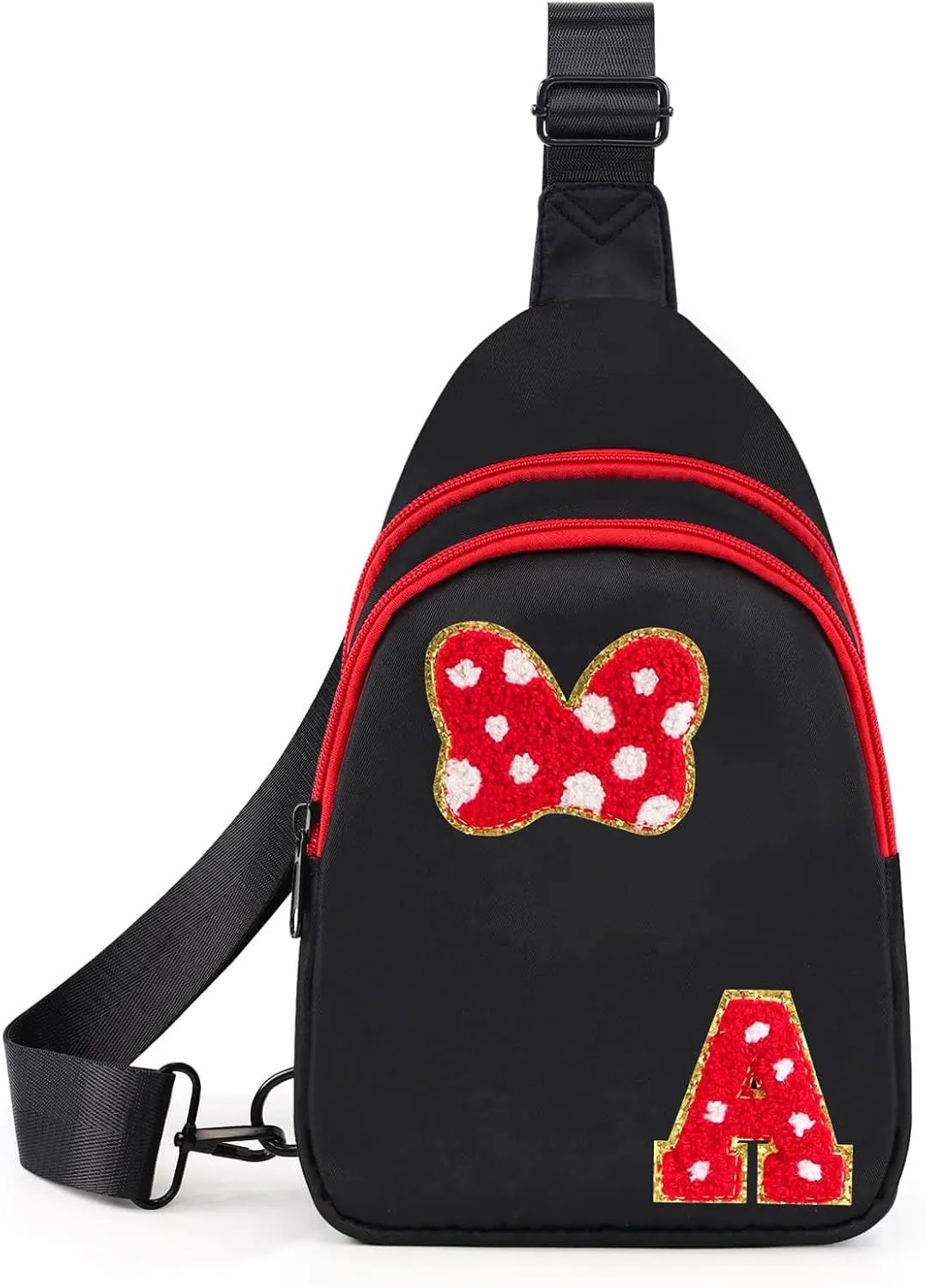 7 8 9 10 11 12 13 14 Year Old Girl Birthday Gifts, Black Initial Bow Mouse Park Small Sling Bag for Girls Daughter Women, Teen Girl Gifts Trendy Stuff Crossbody Fanny Pack Must Haves for Park Travel A