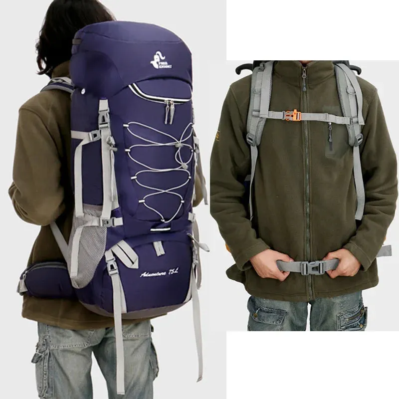75L Camping Backpack with Rain Cover for Hiking, Climbing, and Mountaineering