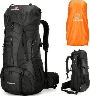 75L Hiking Backpack for Men Women Daypack Backpack Outdoor Waterproof Camping Backpack with Rain Cover (Black)