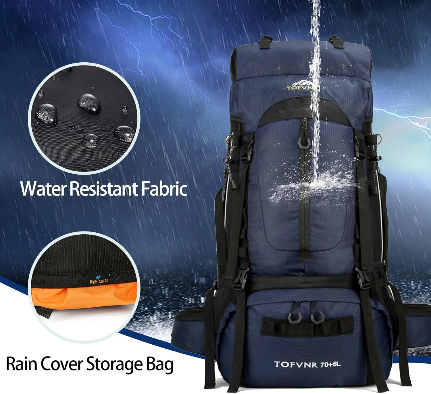 75L Hiking Backpack, Water Resistant Lightweight Outdoor Sport Daypack Travel Bag for Camping Climbing Touring (Dark Blue)