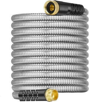 8 ft Stainless Steel Garden Hose - 2025 Upgraded Metal Water Hoses with 3/4" Solid Brass Fitting, Extra Strength Materials - Lightweight,Ultra Flexible,Durable,Kink-Less Water Hoses For Yard Camper