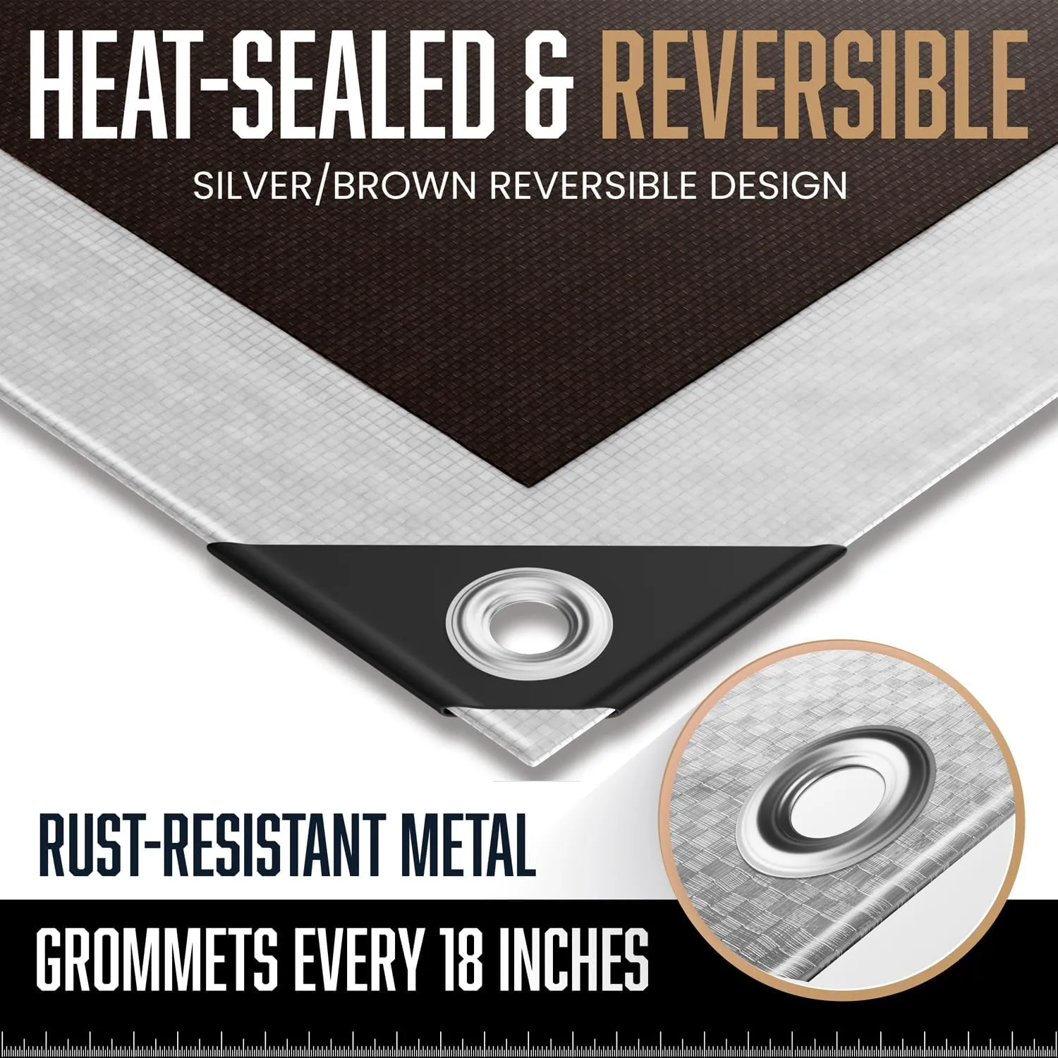 8x10 Heavy Duty Tarp, 10 Mil Thick, Waterproof, Tear & Fade Resistant, High Durability, UV Treated, Grommets Every 18 Inches. (Silver/Brown - Reversible) (8 x 10 Feet)