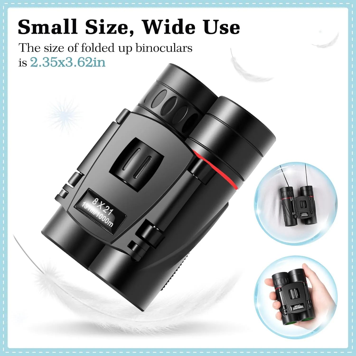 8x21 Mini Lightweight Binoculars, Compact Pocket Binocularsfor Adults Kids, Small Protable Binoculars for Bird Watching Travel Opera Theater Sports Scenery (Red)