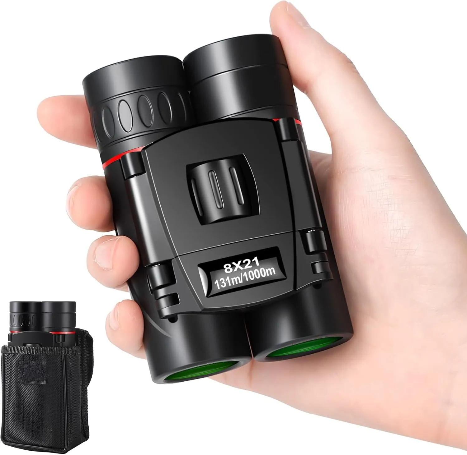 8x21 Mini Lightweight Binoculars, Compact Pocket Binocularsfor Adults Kids, Small Protable Binoculars for Bird Watching Travel Opera Theater Sports Scenery (Red)
