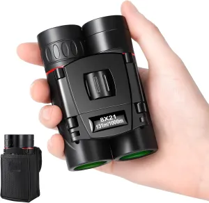 8x21 Mini Lightweight Binoculars, Compact Pocket Binocularsfor Adults Kids, Small Protable Binoculars for Bird Watching Travel Opera Theater Sports Scenery (Red)
