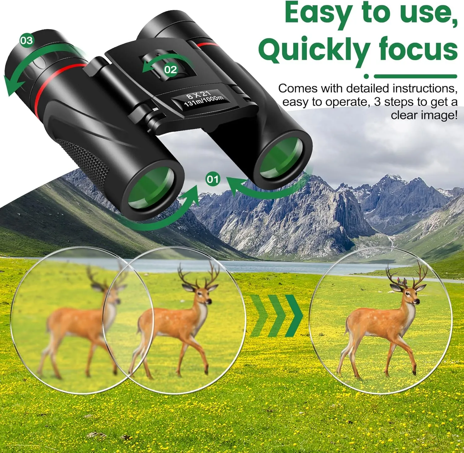 8x21 Mini Lightweight Binoculars, Compact Pocket Binocularsfor Adults Kids, Small Protable Binoculars for Bird Watching Travel Opera Theater Sports Scenery (Red)