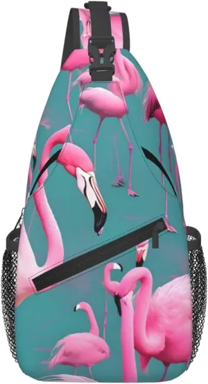 A flock of flamingos Patterned crossbody chest bag, casual hiking shoulder bag, travel crossbody backpack for men and women