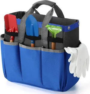 Abbylike Garden Tool Bag Garden Storage Bags with 8 Pockets Storage Organizer with Handle Oxford Cloth Tool Holder for Pottery Gardener Electrician Contractor Repairman 12" x 12" x 6"(Blue)