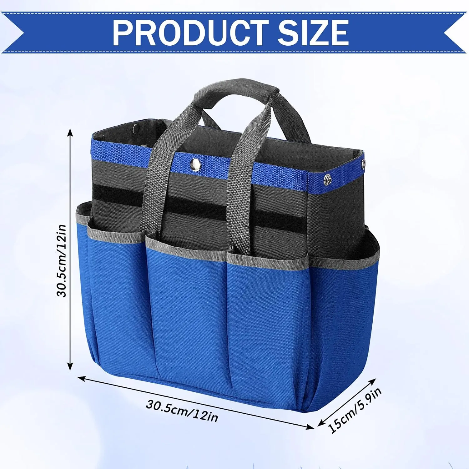 Abbylike Garden Tool Bag Garden Storage Bags with 8 Pockets Storage Organizer with Handle Oxford Cloth Tool Holder for Pottery Gardener Electrician Contractor Repairman 12" x 12" x 6"(Blue)