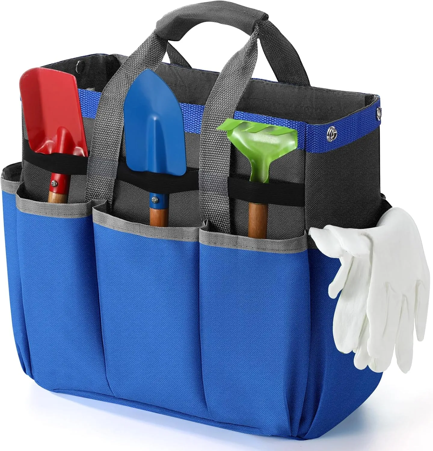 Abbylike Garden Tool Bag Garden Storage Bags with 8 Pockets Storage Organizer with Handle Oxford Cloth Tool Holder for Pottery Gardener Electrician Contractor Repairman 12" x 12" x 6"(Blue)