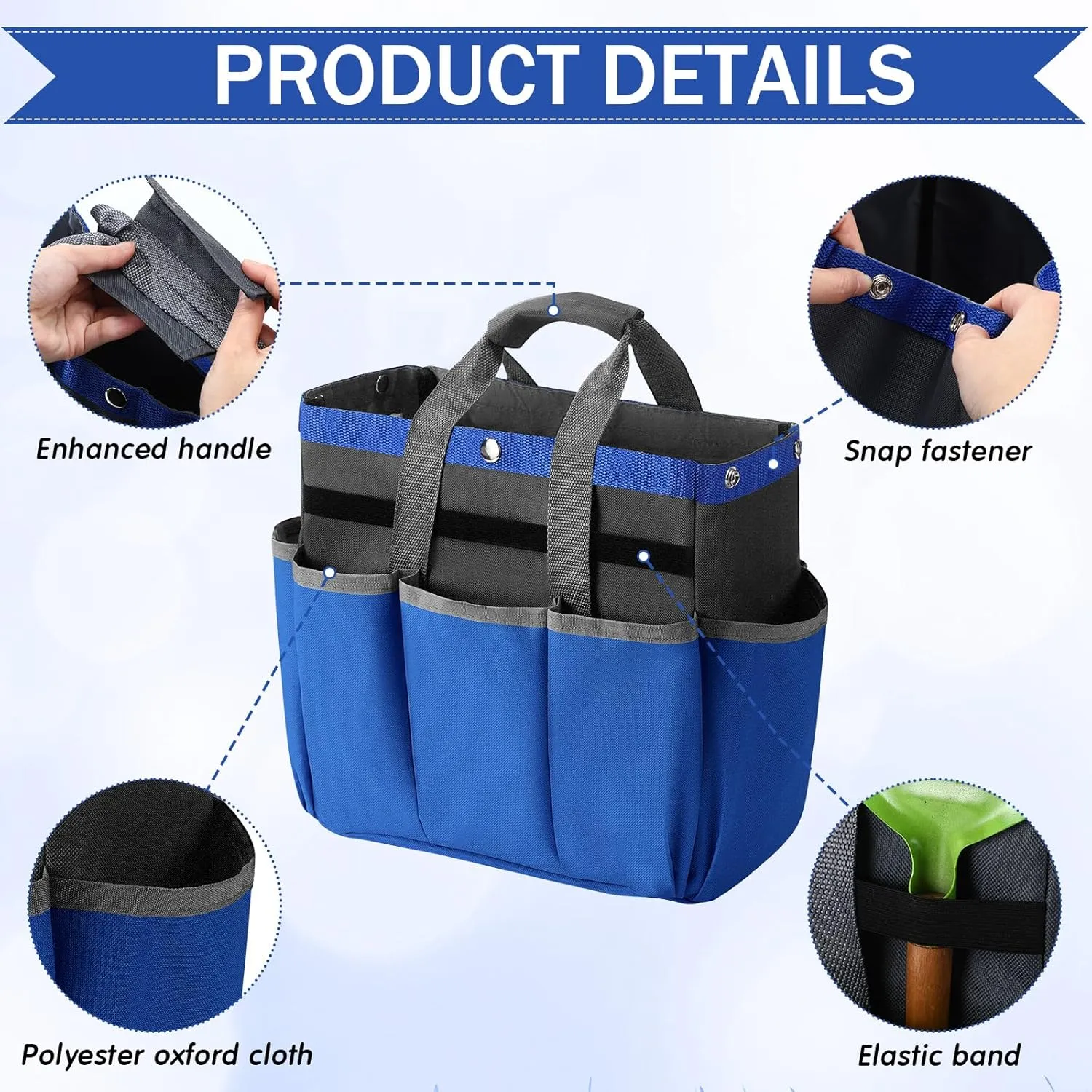 Abbylike Garden Tool Bag Garden Storage Bags with 8 Pockets Storage Organizer with Handle Oxford Cloth Tool Holder for Pottery Gardener Electrician Contractor Repairman 12" x 12" x 6"(Blue)