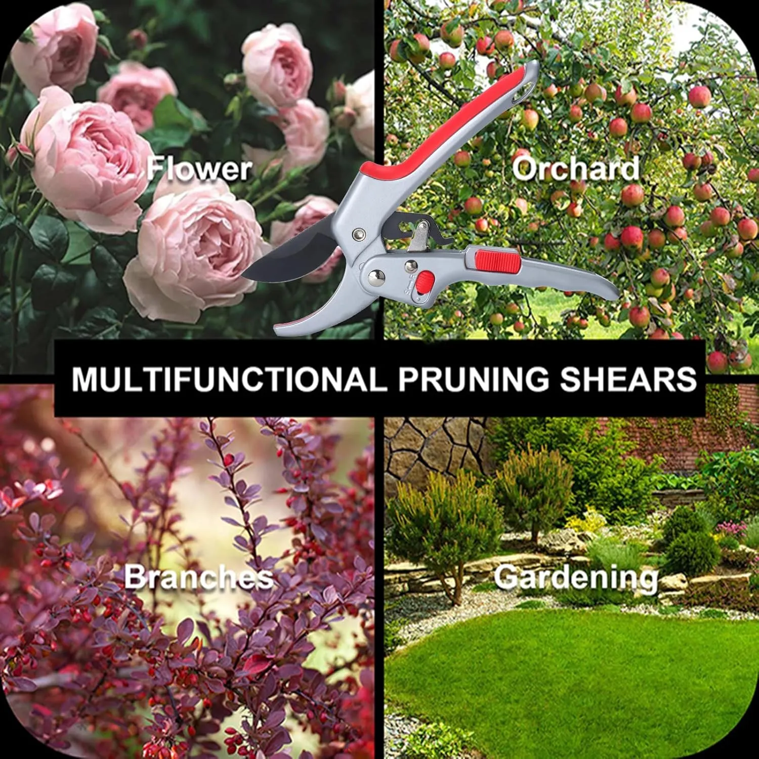 Adjustable Germany Pruners, Arthritis Weak Hand Snips, Work 3 Times Easier, 1-Inch Cut Capacity Garden Clippers, Ergonomic handle, Rust resistant, high strength steel, Sharp