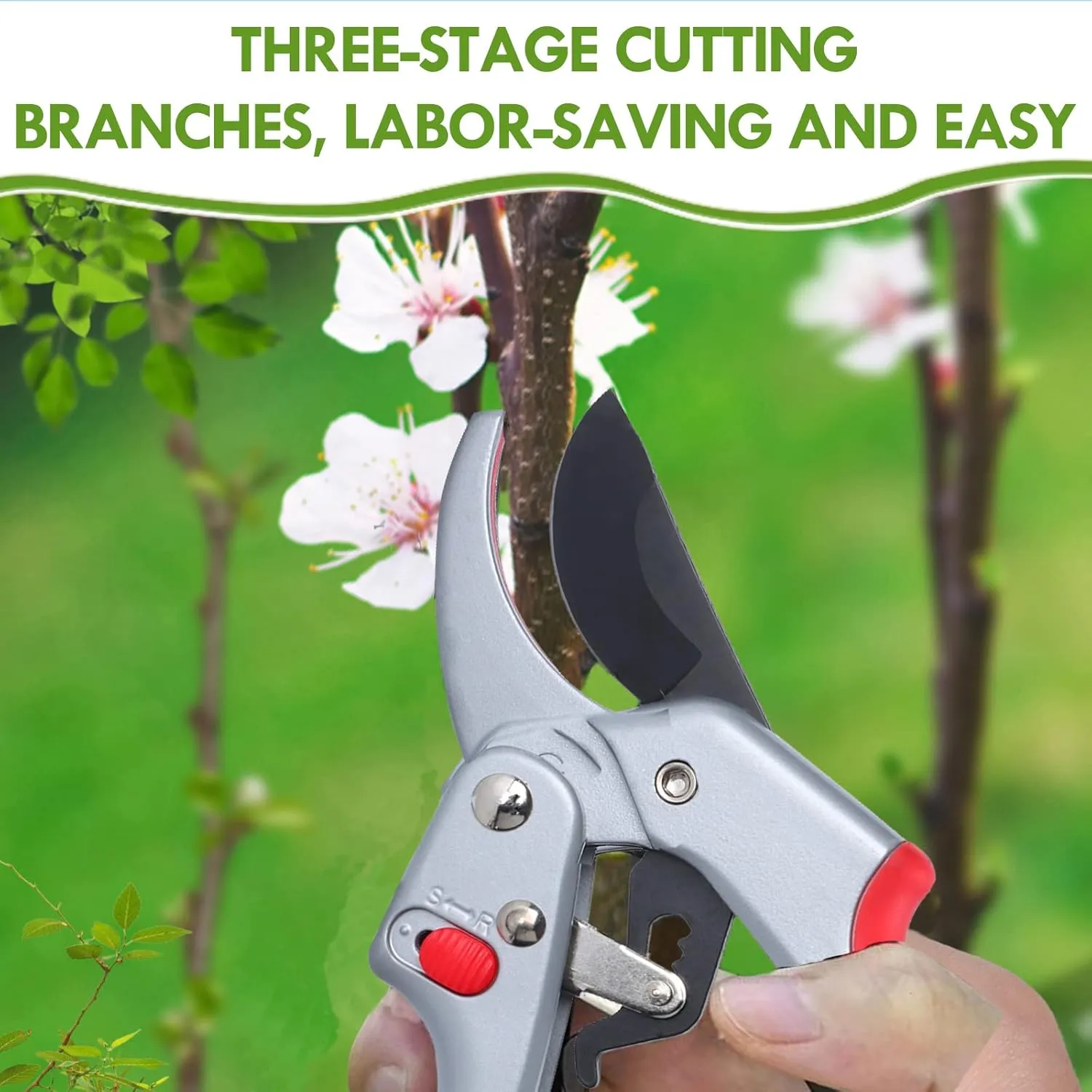 Adjustable Germany Pruners, Arthritis Weak Hand Snips, Work 3 Times Easier, 1-Inch Cut Capacity Garden Clippers, Ergonomic handle, Rust resistant, high strength steel, Sharp