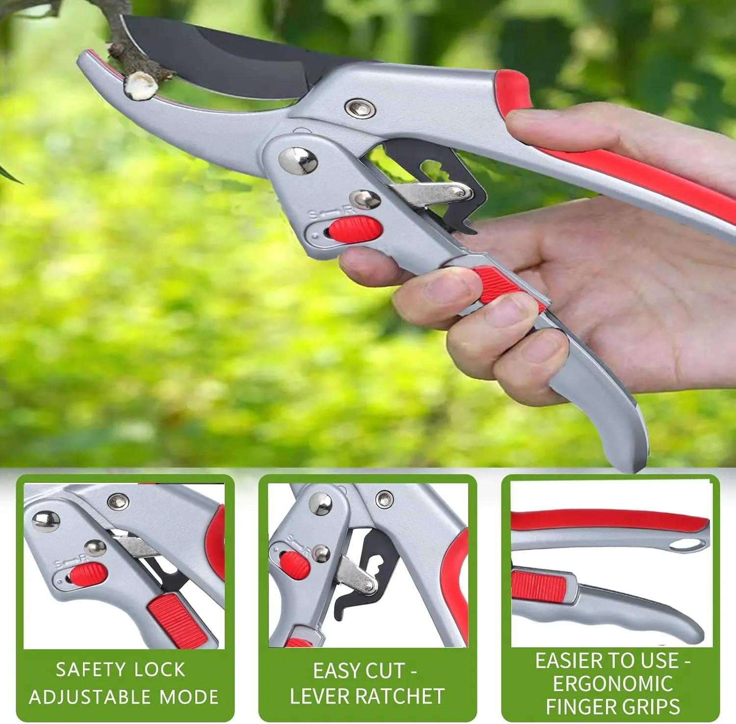 Adjustable Germany Pruners, Arthritis Weak Hand Snips, Work 3 Times Easier, 1-Inch Cut Capacity Garden Clippers, Ergonomic handle, Rust resistant, high strength steel, Sharp