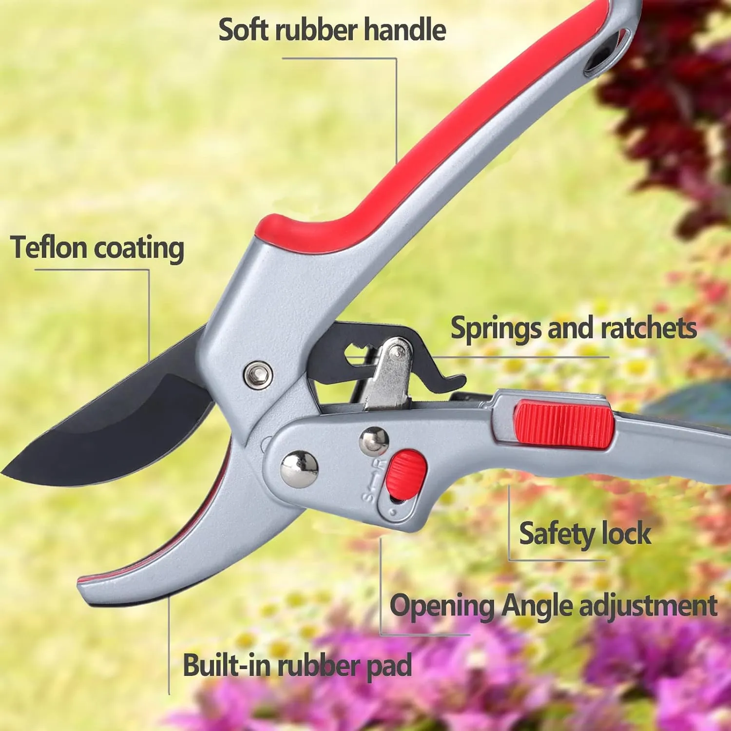 Adjustable Germany Pruners, Arthritis Weak Hand Snips, Work 3 Times Easier, 1-Inch Cut Capacity Garden Clippers, Ergonomic handle, Rust resistant, high strength steel, Sharp