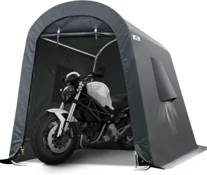 ADVANCE OUTDOOR 6x8 ft Shelter Storage Shed Steel Metal Round Peak Roof Portable Garage Carport for Motorcycle, Boat, or Garden Tools with 2 Roll up Doors & Vents, Gray